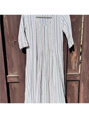 BIBA linen dress size 32 metallic linen summer pleated light